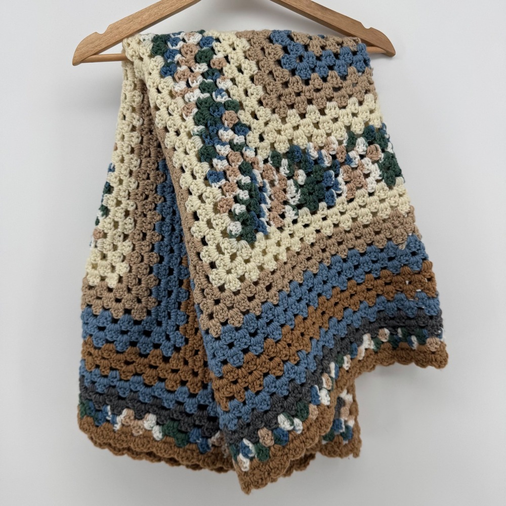 Handmade Crochet Granny Square Throw Afgan Lap Blanket 44x44 Boho Vintage Retro